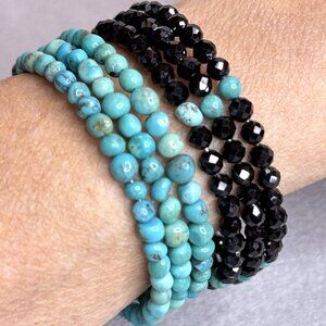 Jay King Coil Bead Bracelet Turquoise Black Spinel 2 pcs Sterling Silver Heart